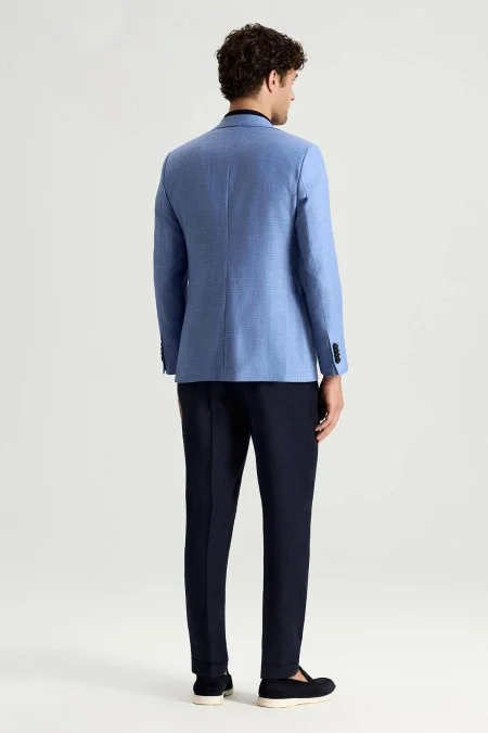 Yün-İpek-Keten Karışım Açık Mavi Blazer Ceket