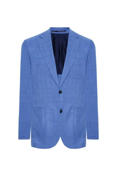 Yün-İpek-Keten Karışım Açık Mavi Blazer Ceket