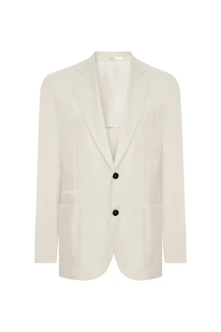 Yün-İpek-Keten Karışım Beyaz Blazer Ceket