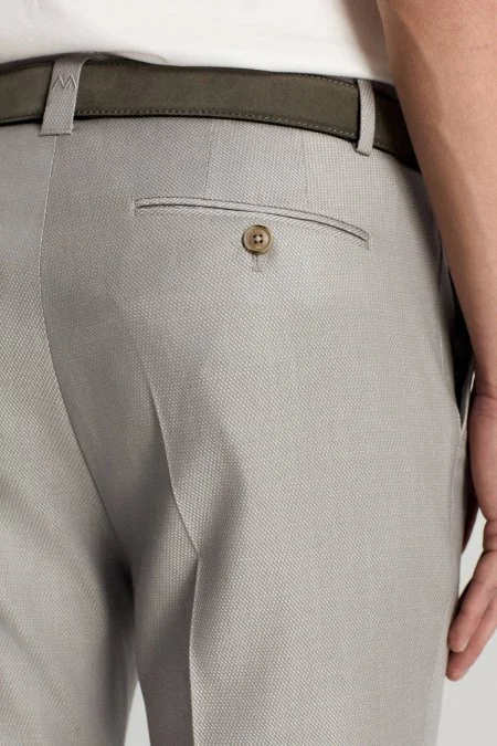 Yün Karışımlı Armür Desenli Açık Gri Chino Pantolon