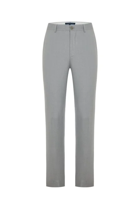 Yün Karışımlı Armür Desenli Açık Gri Chino Pantolon