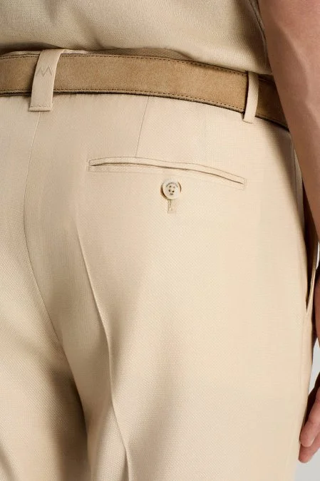 Yün Karışımlı Armür Desenli Bej Chino Pantolon