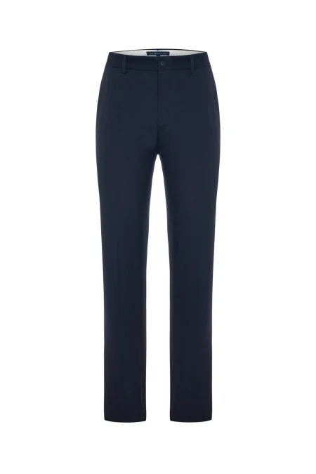 Yün Karışımlı Armür Desenli Mavi Chino Pantolon