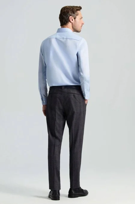 Yün Kaşmir Antrasit Ekose Desenli Flanel Pantolon