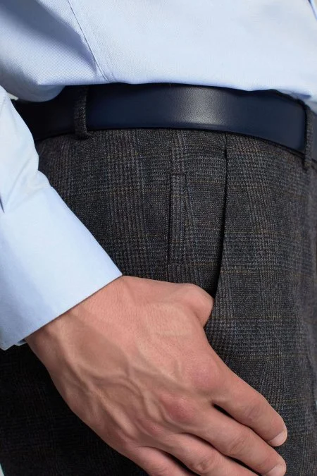 Yün Kaşmir Antrasit Ekose Desenli Flanel Pantolon