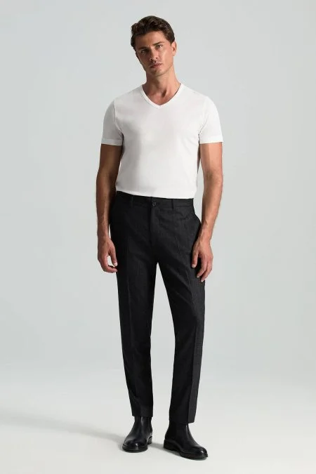 Yün Kaşmir Antrasit Flanel Chino Pantolon