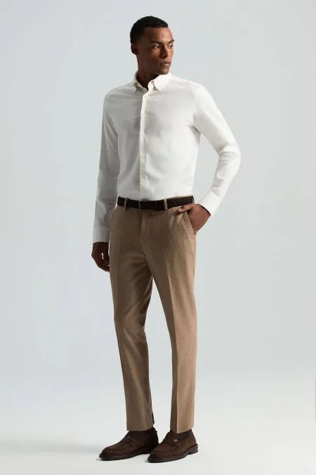 Yün Kaşmir Camel Flanel Chino Pantolon