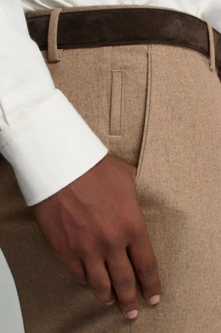 Yün Kaşmir Camel Flanel Chino Pantolon