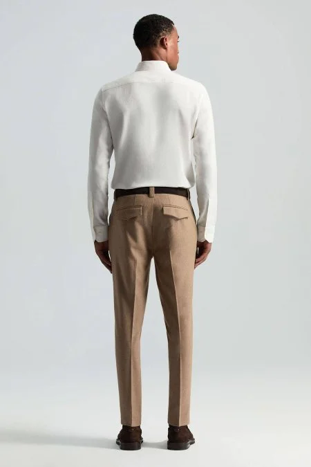Yün Kaşmir Camel Flanel Chino Pantolon