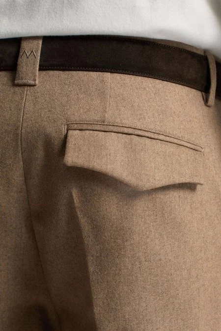 Yün Kaşmir Camel Flanel Chino Pantolon