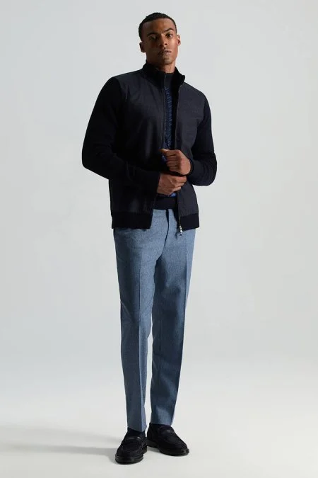 Yün Kaşmir Çelik Mavi Flanel Chino Pantolon