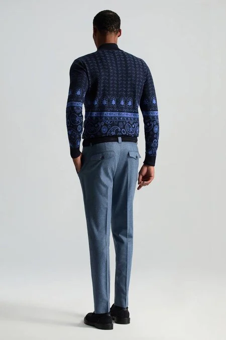 Yün Kaşmir Çelik Mavi Flanel Chino Pantolon