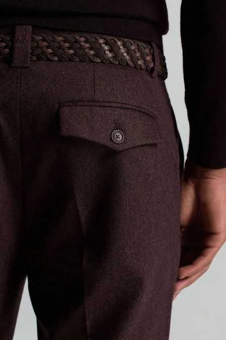 Yün Kaşmir Kahverengi Flanel Chino Pantolon