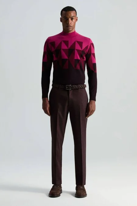 Yün Kaşmir Kahverengi Flanel Chino Pantolon