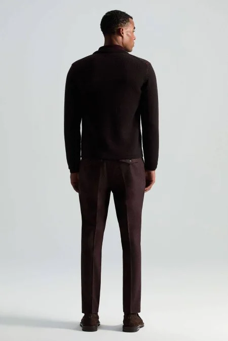 Yün Kaşmir Kahverengi Flanel Chino Pantolon