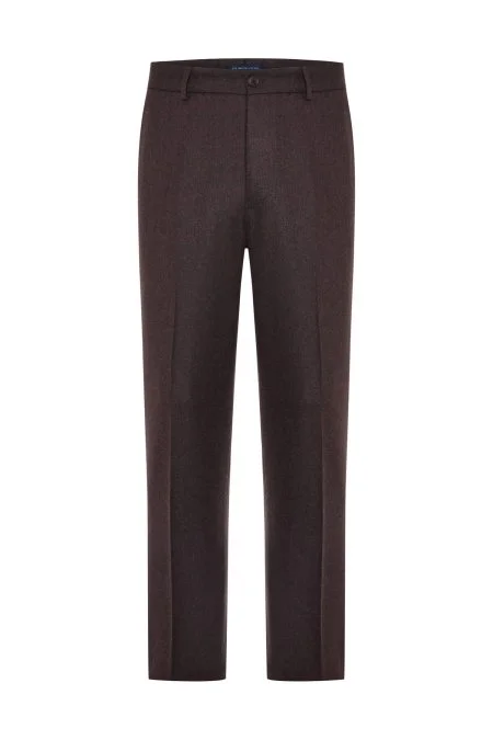 Yün Kaşmir Kahverengi Flanel Chino Pantolon