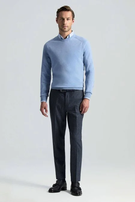 Yün Kaşmir Koyu Mavi Chino Flanel Pantolon