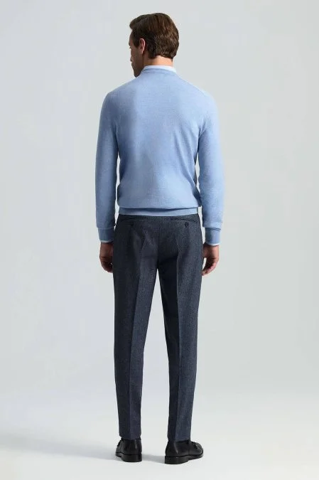 Yün Kaşmir Koyu Mavi Chino Flanel Pantolon
