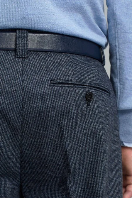 Yün Kaşmir Koyu Mavi Chino Flanel Pantolon