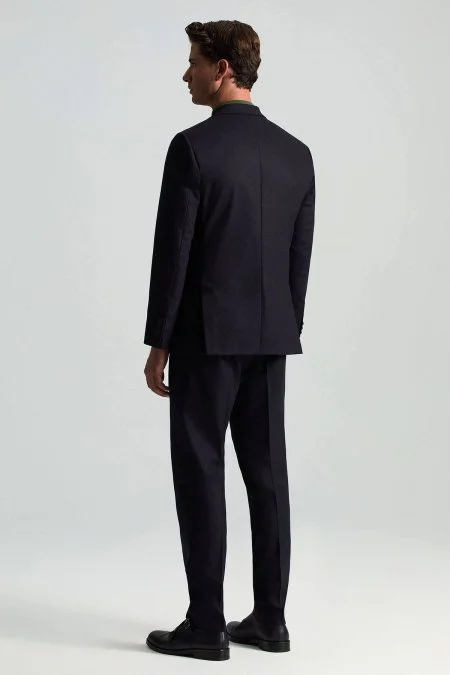 Yün Kaşmir Koyu Mavi Flanel Chino Pantolon