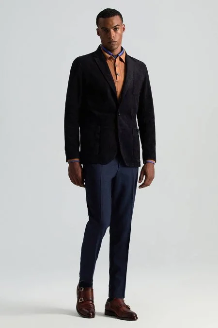 Yün Kaşmir Lacivert Flanel Chino Pantolon