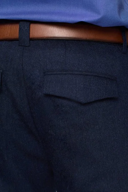 Yün Kaşmir Lacivert Flanel Chino Pantolon