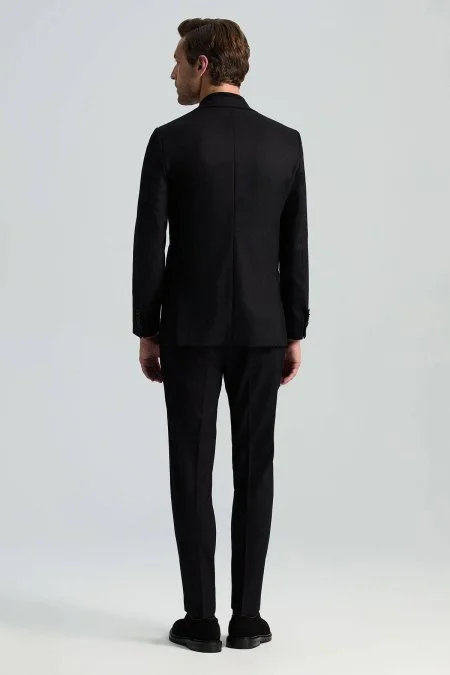 Yün Kaşmir Siyah Flanel Chino Pantolon