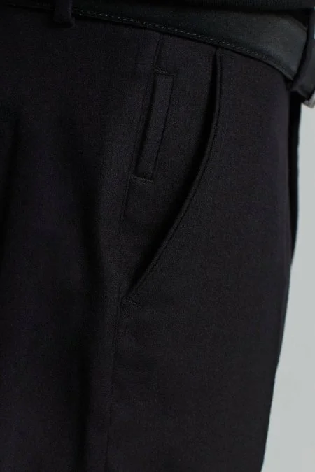 Yün Kaşmir Siyah Flanel Chino Pantolon