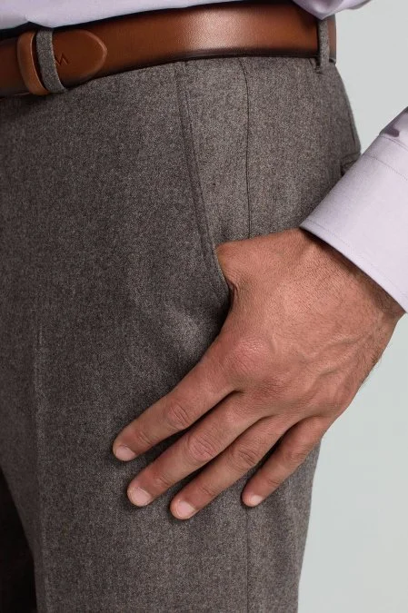 Yün Kaşmir Vizon Rengi Flanel Chino Pantolon