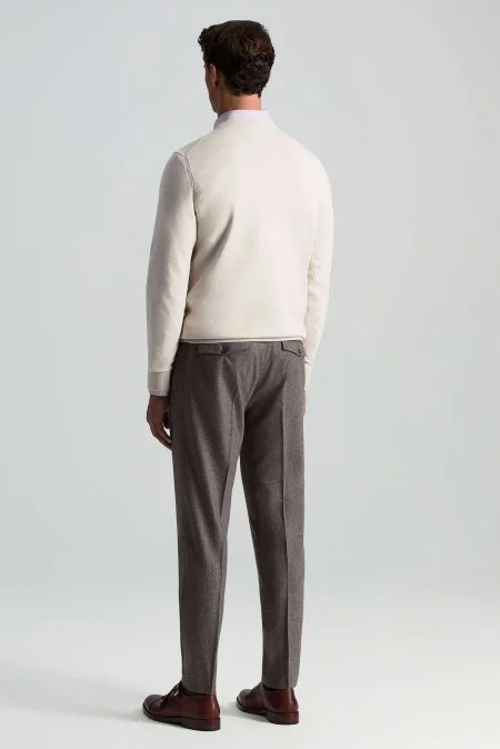 Yün Kaşmir Vizon Rengi Flanel Chino Pantolon