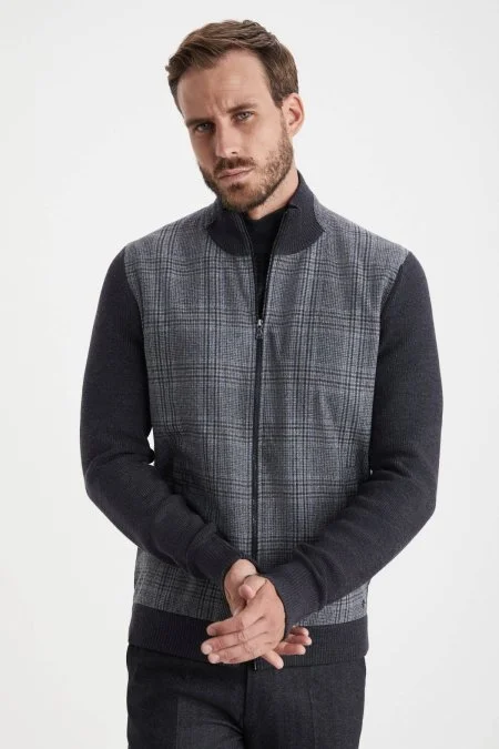 Yün Kumaşlı Tailor Triko Antrasit Hırka