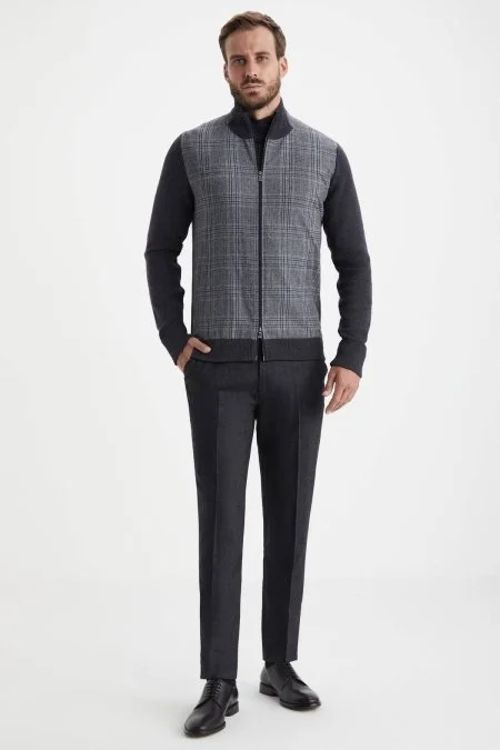 Yün Kumaşlı Tailor Triko Antrasit Hırka