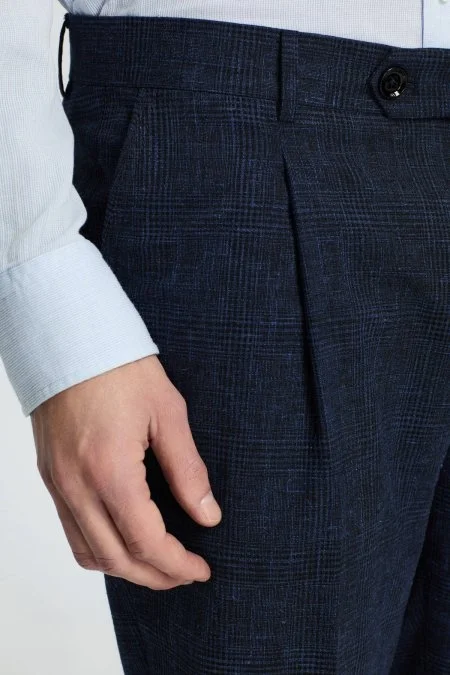Yün-Pamuk Karışım Lacivert Klasik Dokuma Pantolon