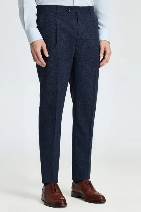 Yün-Pamuk Karışım Lacivert Klasik Dokuma Pantolon