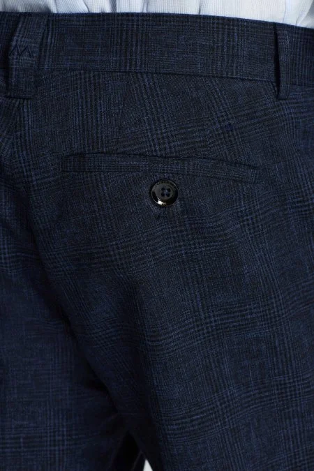 Yün-Pamuk Karışım Lacivert Klasik Dokuma Pantolon