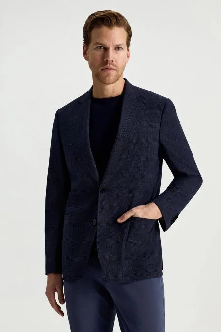 Keten Yün Karışım Lacivert Yazlık Blazer Ceket