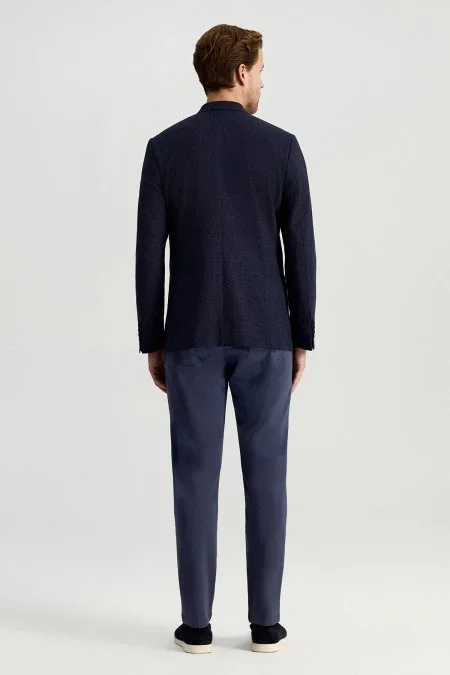 Keten Yün Karışım Lacivert Yazlık Blazer Ceket