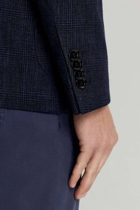 Keten Yün Karışım Lacivert Yazlık Blazer Ceket