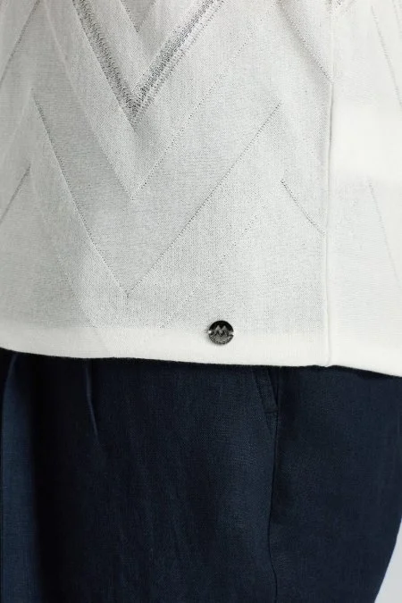 Zigzag Desen Beyaz Giza Pamuk Triko Polo