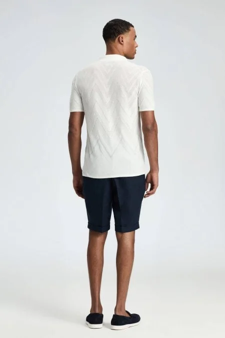 Zigzag Desen Beyaz Giza Pamuk Triko Polo