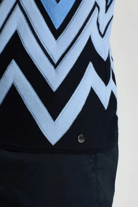 Zigzag Desen Beyaz-Mavi Giza Pamuk Triko Polo