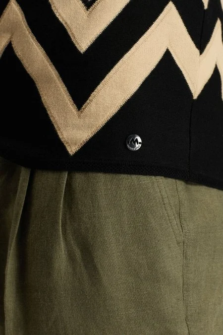 Zigzag Desen Haki-Bej Giza Pamuk Triko Polo