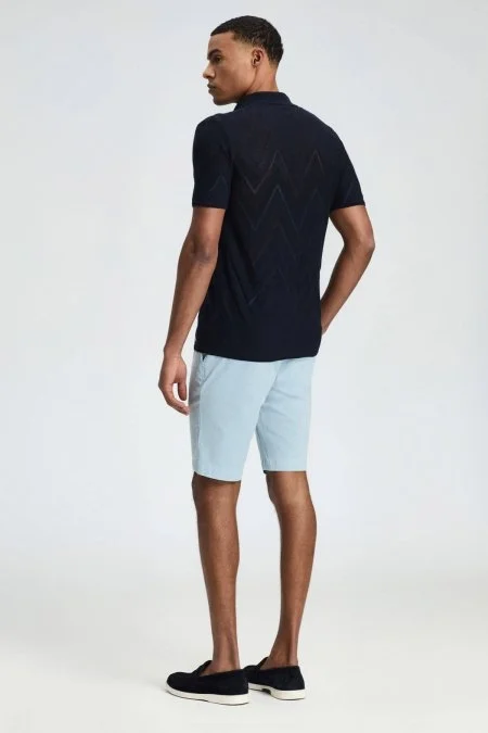 Zigzag Desen Lacivert Giza Pamuk Triko Polo