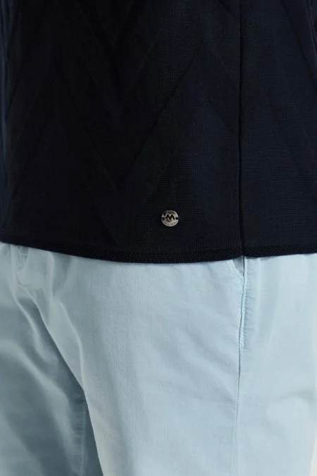 Zigzag Desen Lacivert Giza Pamuk Triko Polo