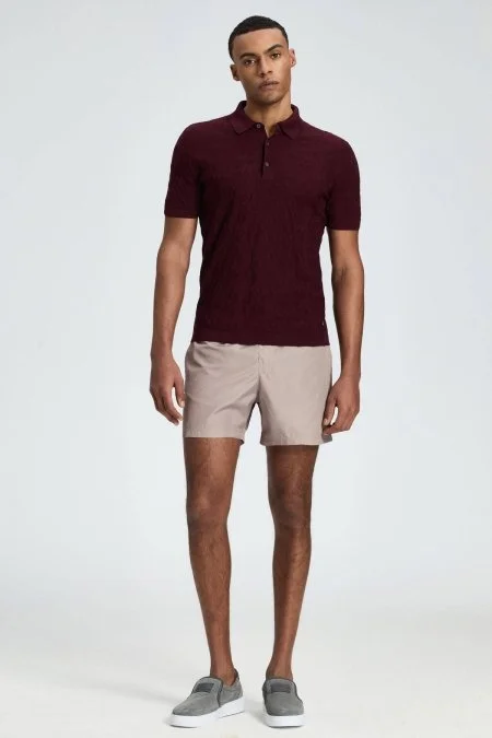 Zigzag Desen Merserize Pamuk Bordo Triko Polo