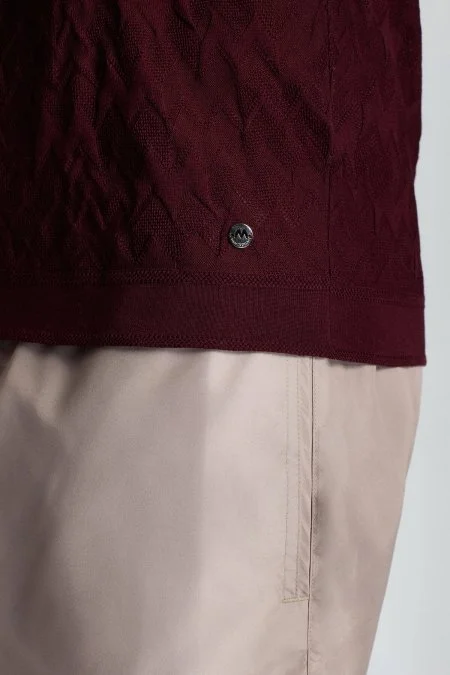 Zigzag Desen Merserize Pamuk Bordo Triko Polo