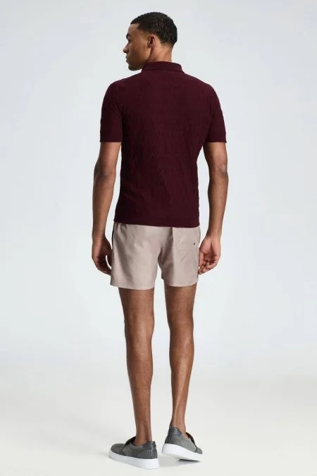 Zigzag Desen Merserize Pamuk Bordo Triko Polo