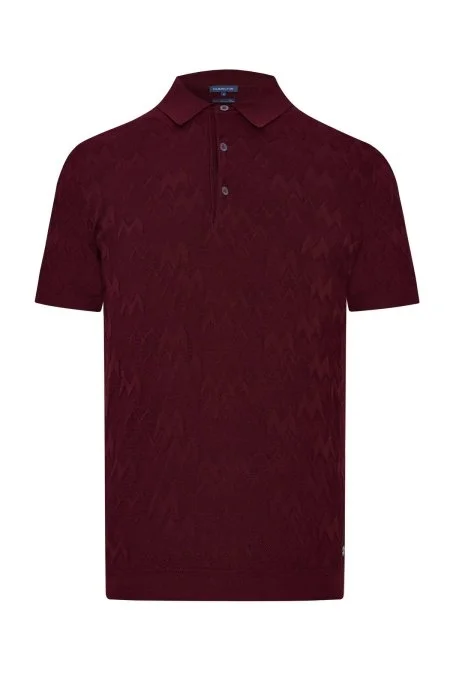 Zigzag Desen Merserize Pamuk Bordo Triko Polo