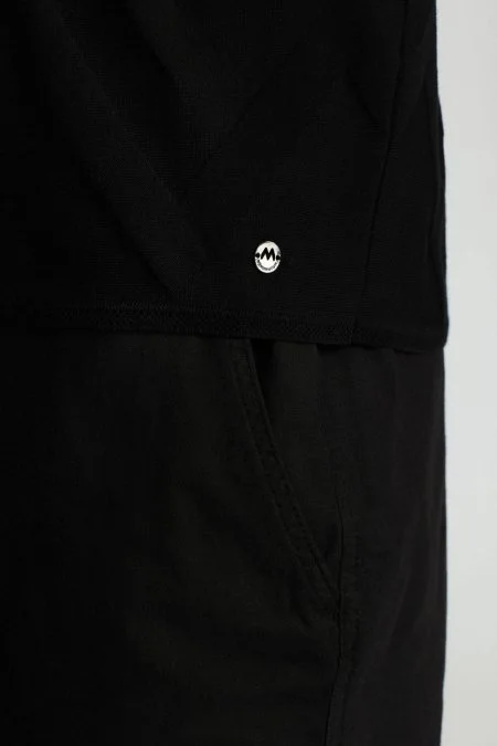 Zigzag Desen Siyah Giza Pamuk Triko Polo