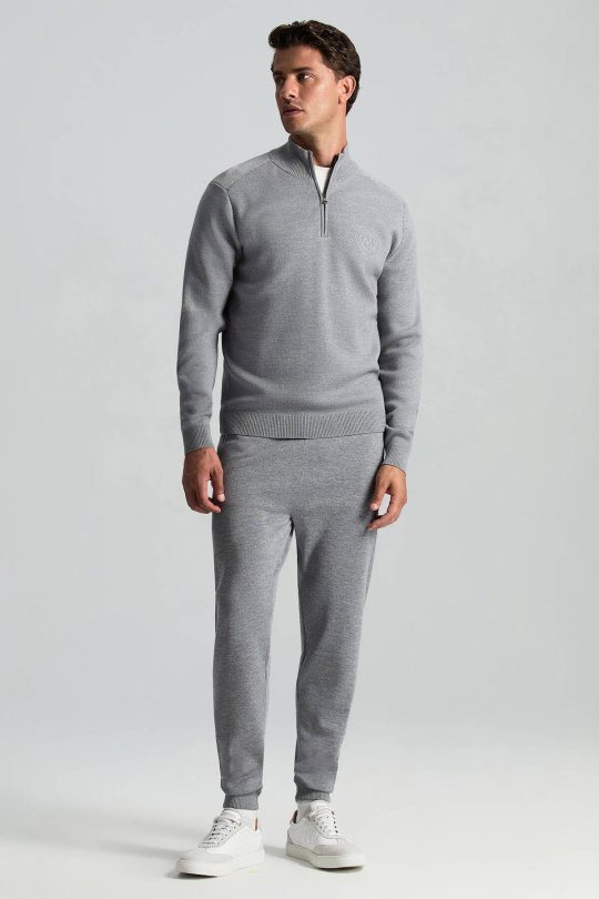 Açık Gri Fermuarlı Merino Yün Activewear Triko